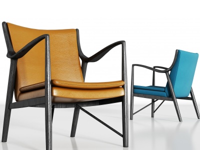 3d新中式实木皮革单椅组合模型