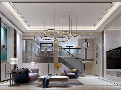 3d现代客厅沙发茶几灯吊灯模型