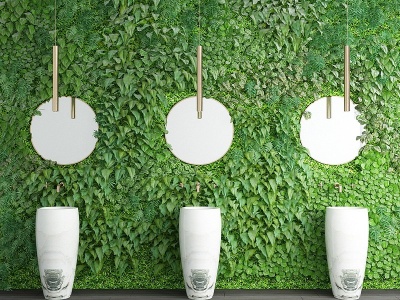 3d现代植物墙公共洗手台模型
