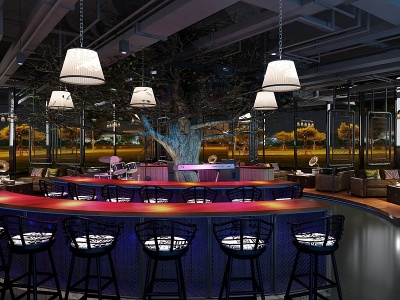 3d工业风音乐餐厅工业餐厅模型