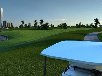 草地球场建筑湖植物模型3d模型