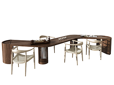 3d新中式弧形休闲桌椅模型