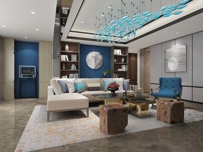 3d新中式客厅新中式沙发组合模型