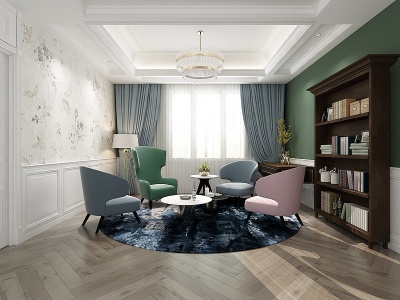 3d美式客厅北欧客厅沙发茶几模型