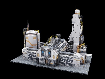卡通宇宙飞船太空站场景模型3d模型
