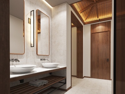 3d新中式别墅卫生间模型