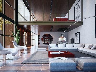 3d现代客厅转角沙发茶几模型