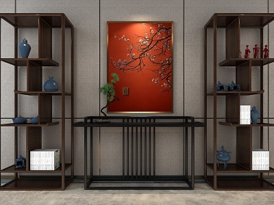 中式装饰柜装饰品组合模型3d模型