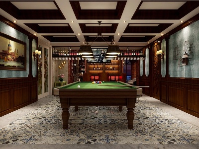 工业风桌球酒吧娱乐室模型3d模型