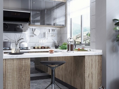 3d现代厨房橱柜油烟机模型