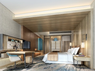 3d新中式酒店客房民宿模型