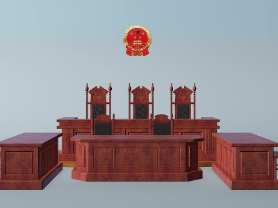 3d审判桌椅子国徽组模型