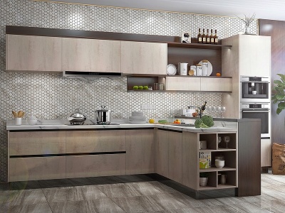 3d现代风格橱柜厨房电器模型