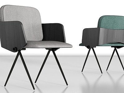 3d新中式实木布艺单椅组合模型