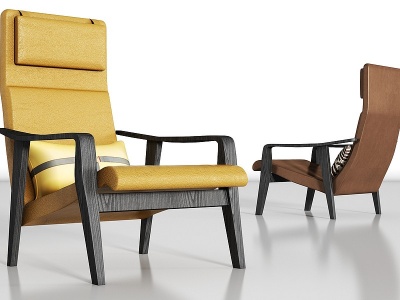 3d现代休闲实木皮革单椅组合模型