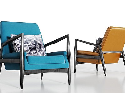 3d新中式实木绒布皮革单椅模型