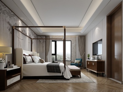 新中式风格卧室模型3d模型
