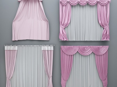 3d现代布艺窗帘窗纱组合模型