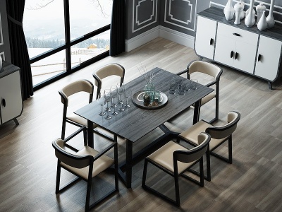 3d北欧餐厅餐桌椅模型