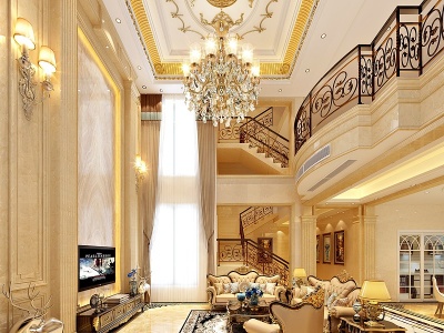 3d欧式古典欧式别墅奢华客厅模型