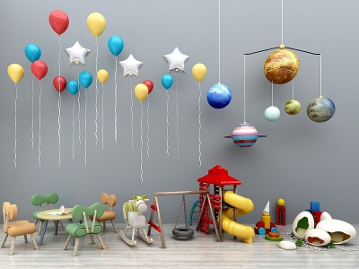 卡通儿童桌椅气球玩具模型3d模型