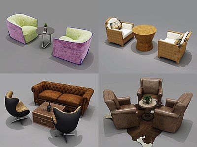 美式休闲桌椅组合模型3d模型