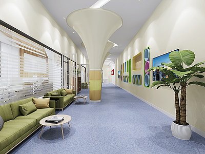 3d现代幼儿园大厅图书室模型