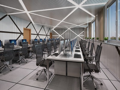 3d现代电脑室会议室模型