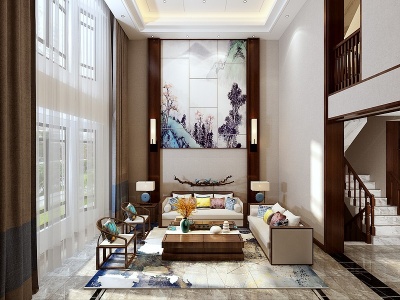 新中式别墅客厅模型3d模型
