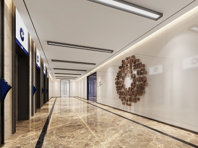 3d现代简约风格的公司电梯厅模型
