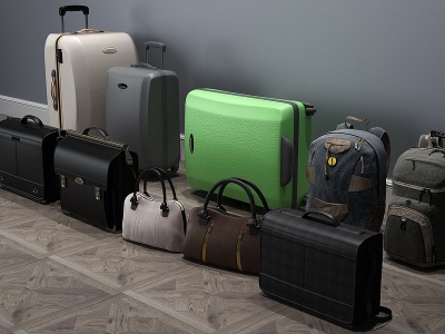 3d现代箱包行李箱挎包背包模型