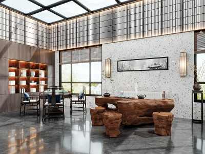3d新中式茶室休息室模型