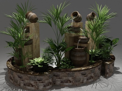 现代植物小品景观假山模型3d模型
