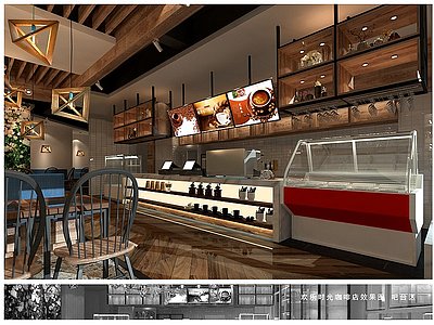 3d工业风主题咖啡厅模型