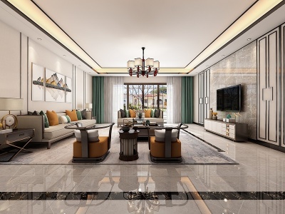 新中式别墅客餐厅家具模型3d模型