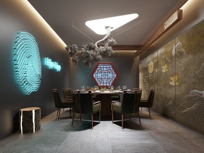 新中式餐厅包厢模型3d模型
