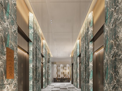 3d新中式酒店走廊模型