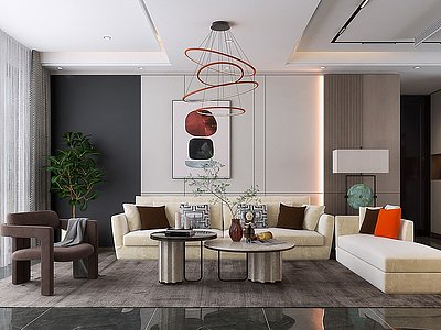 3d现代客厅沙发地毯盆栽模型