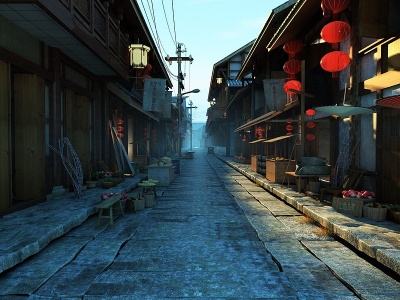 中式古建商业街集市模型
