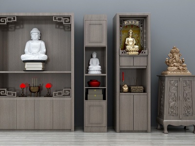 3d新中式佛龛柜佛像雕塑模型