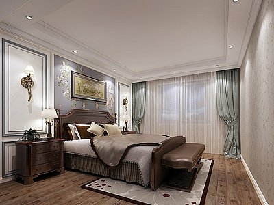 美式卧室床壁灯模型3d模型