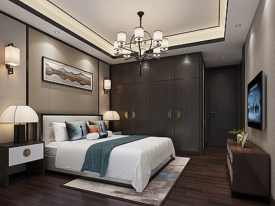 新中式卧室床台灯模型3d模型