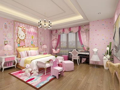 中式主卧女儿童房儿童房模型3d模型