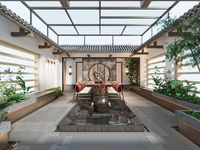 新中式屋顶花园模型3d模型