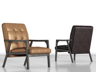 新中式实木皮革单椅组合模型3d模型