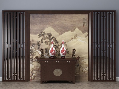 中式电视墙背景墙模型3d模型
