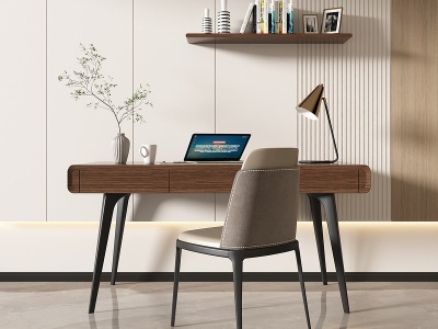现代书桌椅组合模型