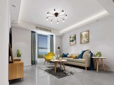 3d现代客厅沙发吸顶灯模型