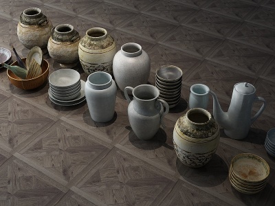 中式陶瓷器皿瓷器古董模型3d模型