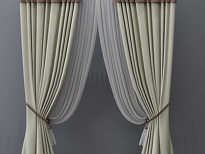 3d简欧窗帘挂帘双层帘纱帘模型